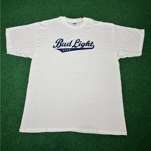 Vintage Budlight Script Anheuser Busch Y2K White Beer Promo XL T Shirt Deadstock